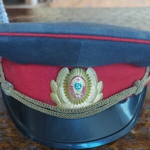 Red and Black Military Hat with Glossy Visor